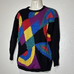 Rochelle California Women's Multicolored Geometric Wool Blend Y2K Sweater Size L